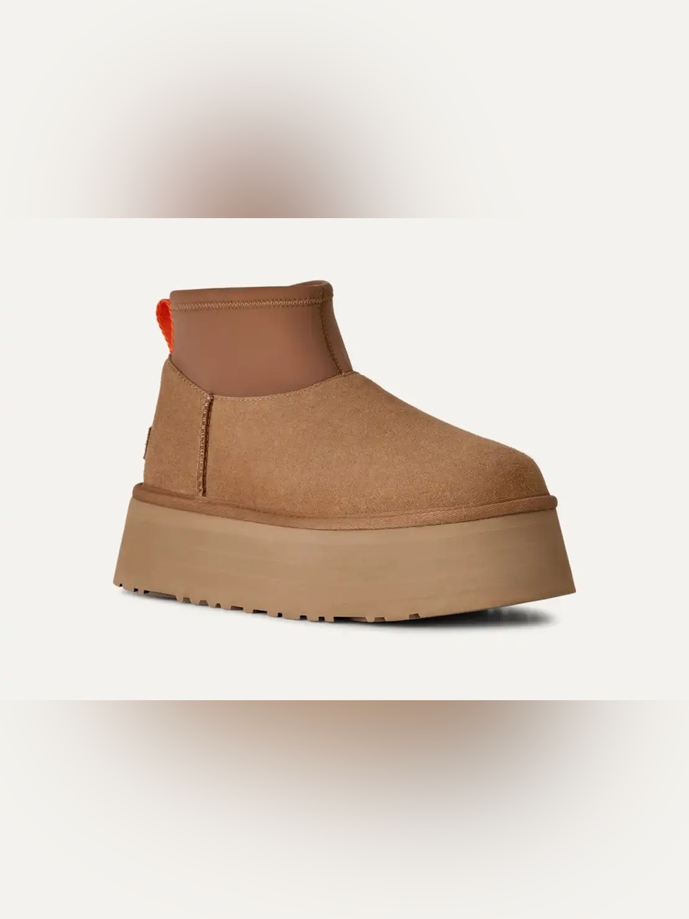 UGG Women's Tan Suede Platform Ankle Boots with Orange Pull Tab - Picture 5 of 8